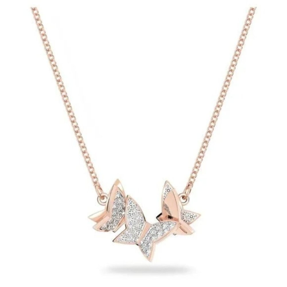 Swarovski Lilia necklace Butterfly, Silver, White gray-tone plated